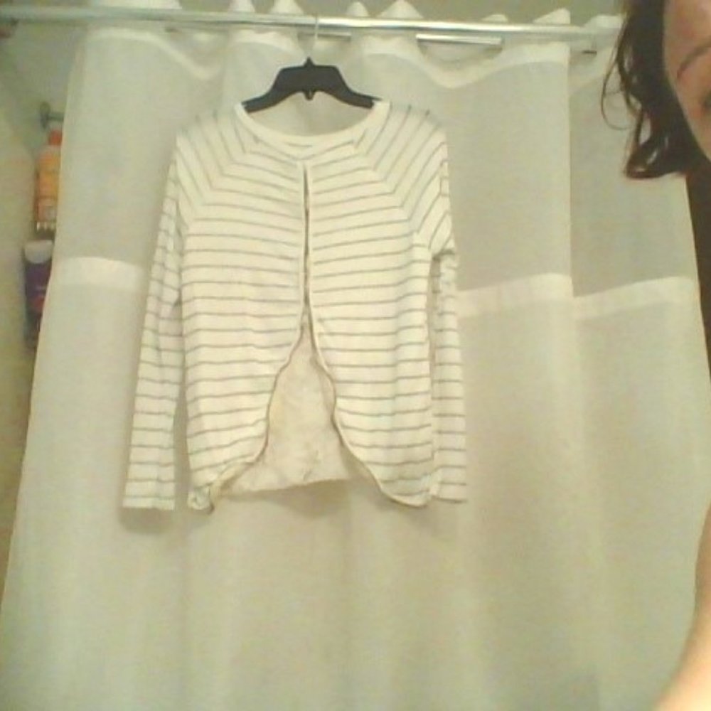 Silver striped zipper back lace peek-a-boo shirt